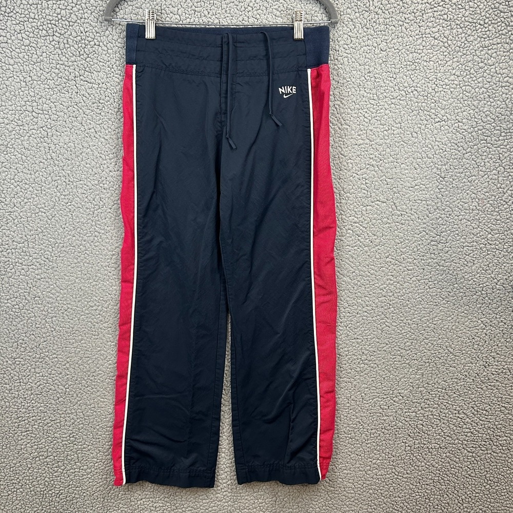Nike Womens Small Sweatpants Blue Athletic Pants Pink White Striped Mesh‎ Logo